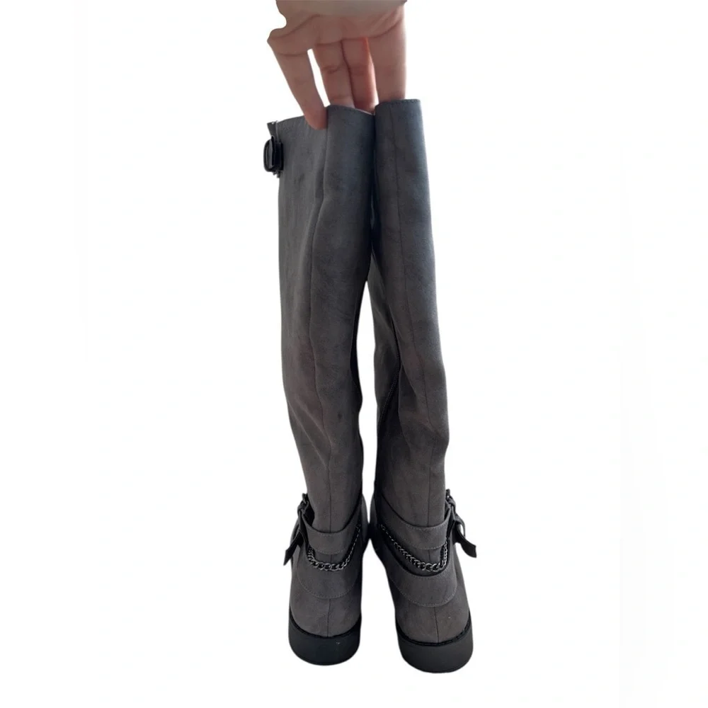 JustFab Over the Knee Gray Boots Size 9,5 Faux Suede